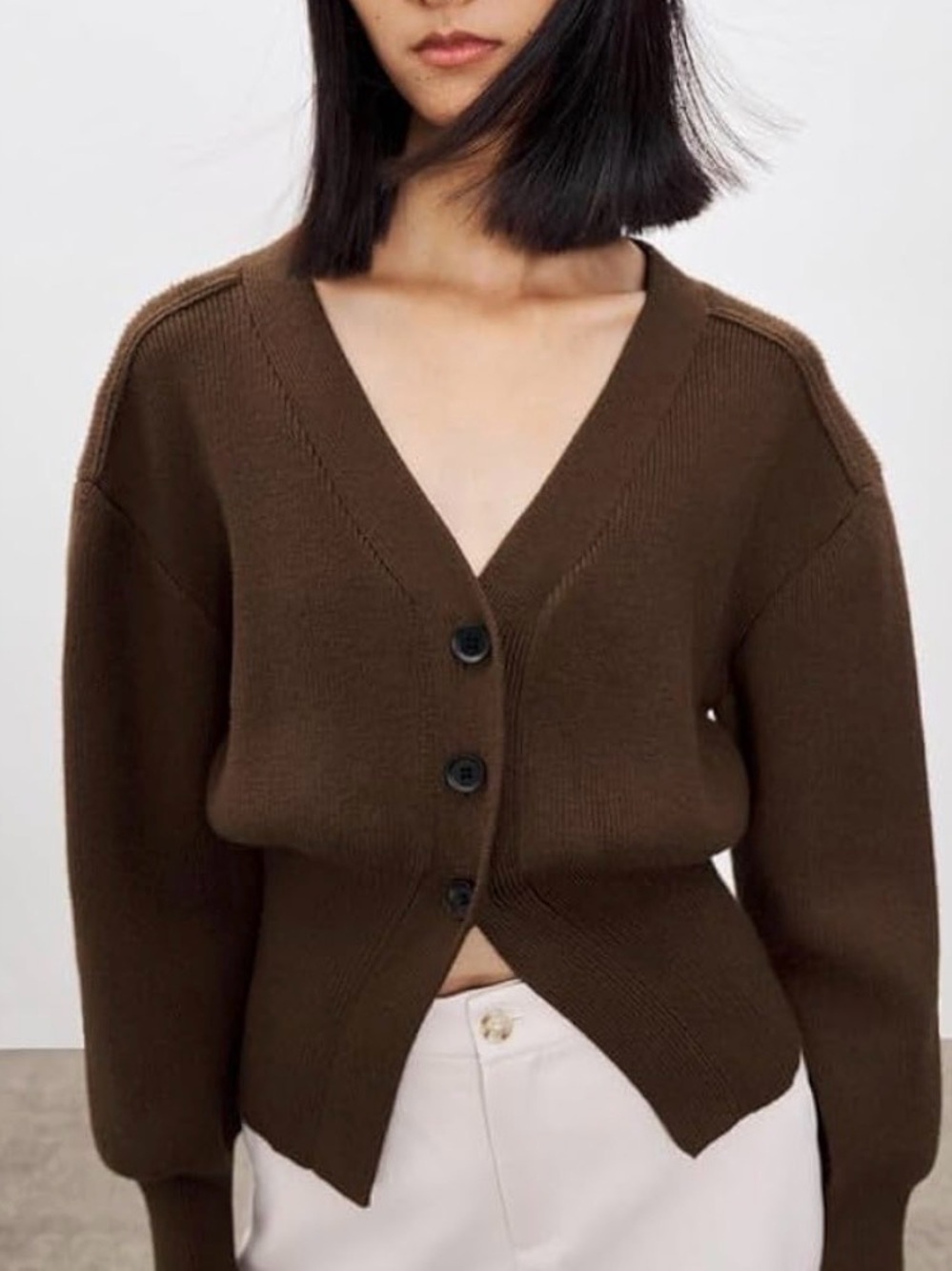 Urban Revivo V-neck Brown Button-Front Women's Cardigan Sweater